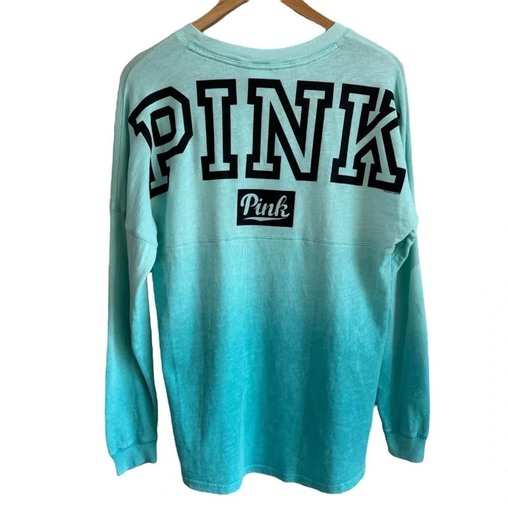 Victoria's Secret PINK Spirit Jersey Shirt Sz XS Blue Spellout Top Sporty Casual - Picture 1 of 11